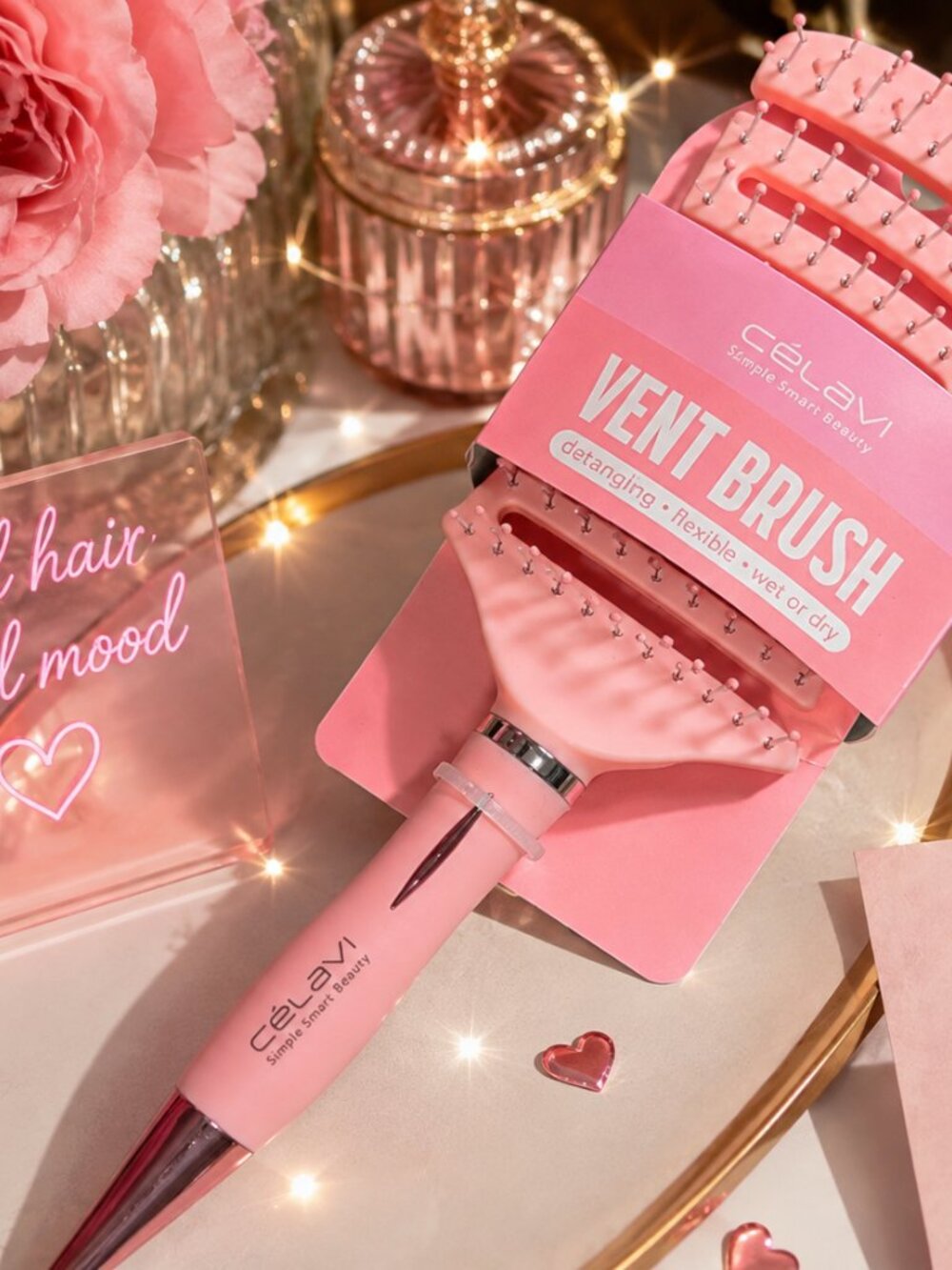 ❤️ 5 /$25 Célavi Pink Vent Detangling Hair Brush Flexible Wet Dry NEW